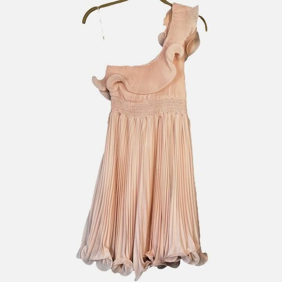 Lulus One Shoulder Pleated Ruffle Pink Dress M - Picture 6 of 11